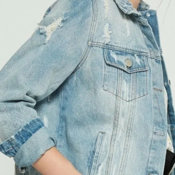 MVN 100% Cotton Womens Distressed Ripped Denim Jacket - Picture 9 of 10